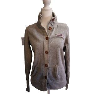 LEAGUE TRINITY COLLEGE LONG SLEEVE JACKET XL GRAY BUTTONS COTTON BLEND WOMANS